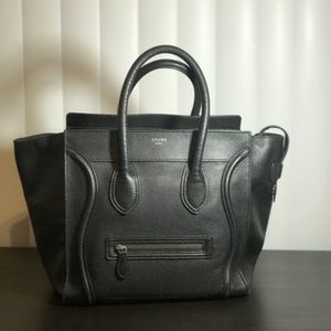 Céline luggage drummed calfskin mini black leather tote